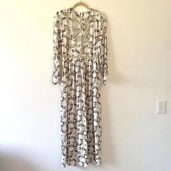 SANDRO cream floral long sleeve maxi dress - Picture 2 of 9